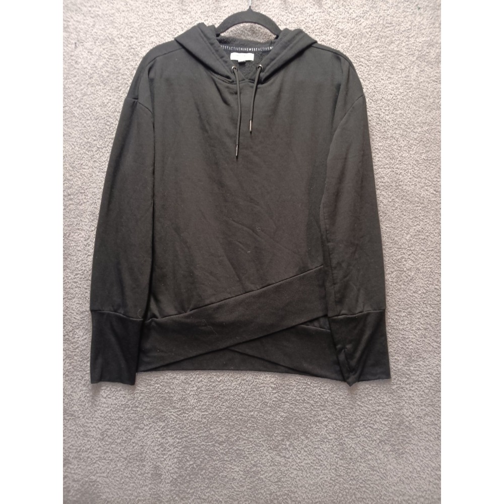 Nine West Active Women's Black Hoodie Pullover Size‎ L Asym Hem Athleisure